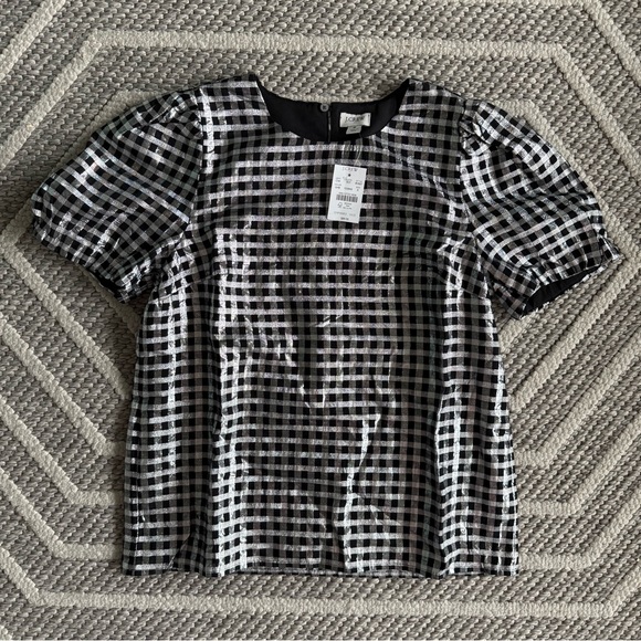 J. Crew Tops - NWT J. Crew Black and Silver Gingham Blouse Size S